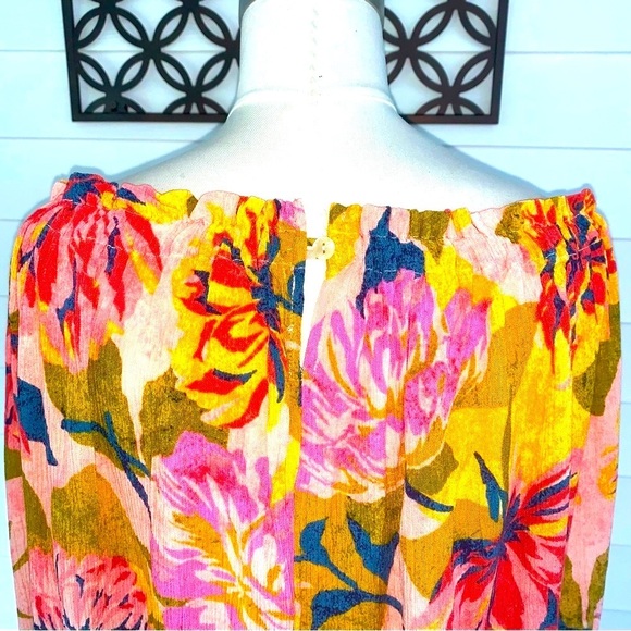 Women’s NWT Terra & Sky Pink and Yellow Boho Ruffled shoulder Blouse size 4XL - Picture 4 of 7